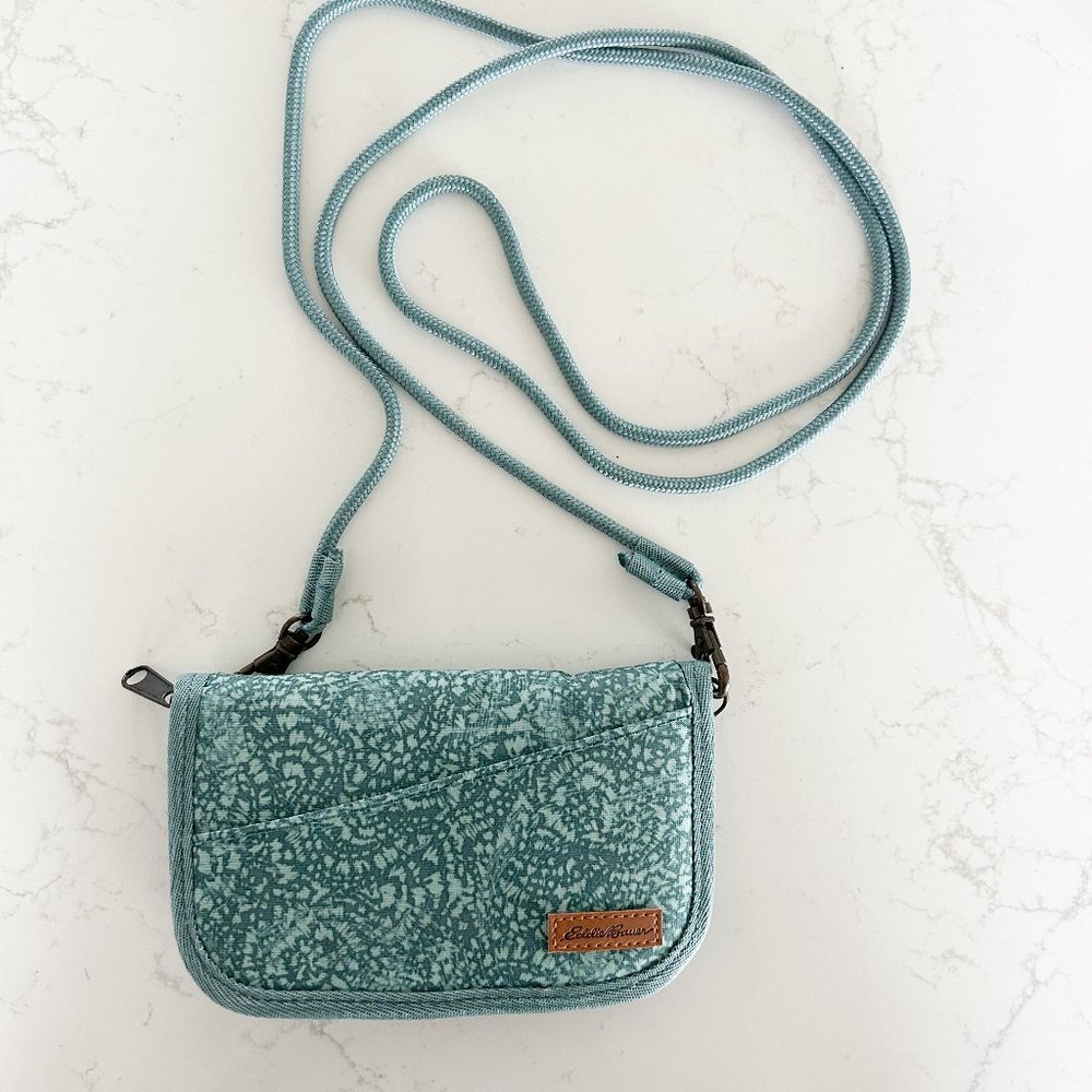Eddie Bauer Cross body Purse, Aqua Blue, Green Zippered Removable Shoulder Strap